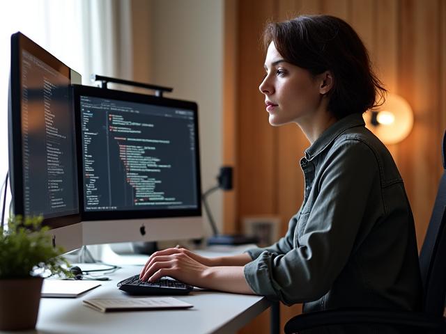 Un artisan numérique travaillant sur un projet de design web avec des outils modernes, mettant en avant la précision et l'artisanat digital.